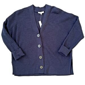 Madewell Cardigan Sweater Small Navy Blue Cotton Blend Ribbed Button-Up Grandpa